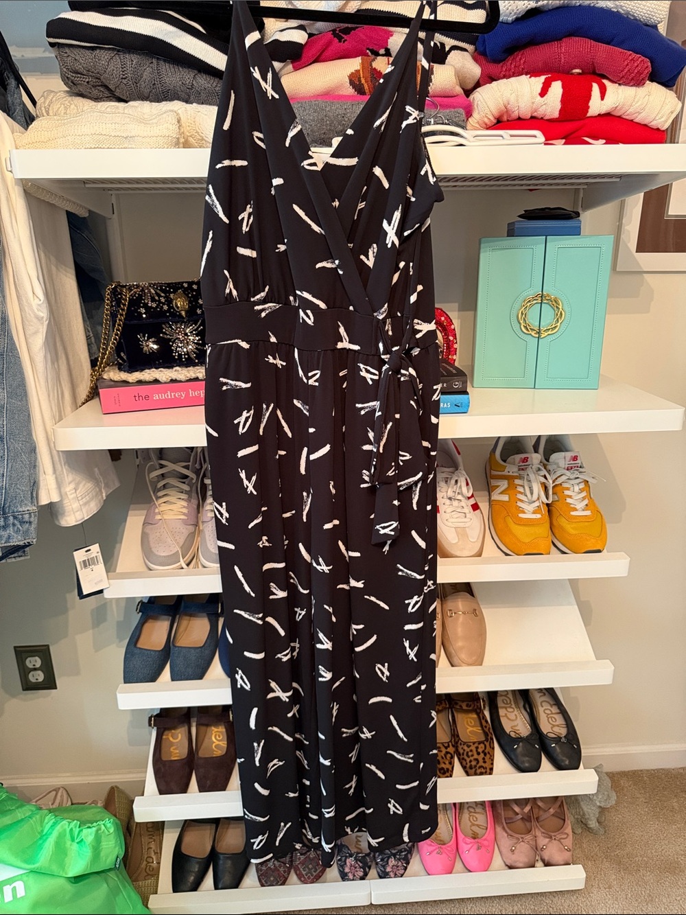Kaileigh Black Wrap-Front Printed Jumpsuit with Tie Waist